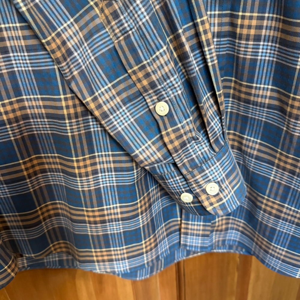 Orvis Mens Blue Tan Plaid Cotton Stretch Long Sleeve Button Down Shirt XL - Picture 5 of 8